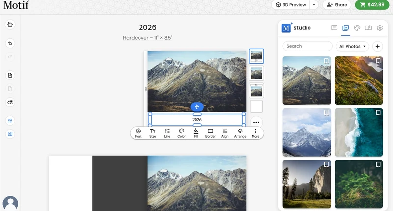 The text toolbar with font, size, colour, alignment, and spacing controls