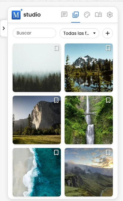 La pestaña Fotos con la búsqueda, los filtros de colocación y las miniaturas